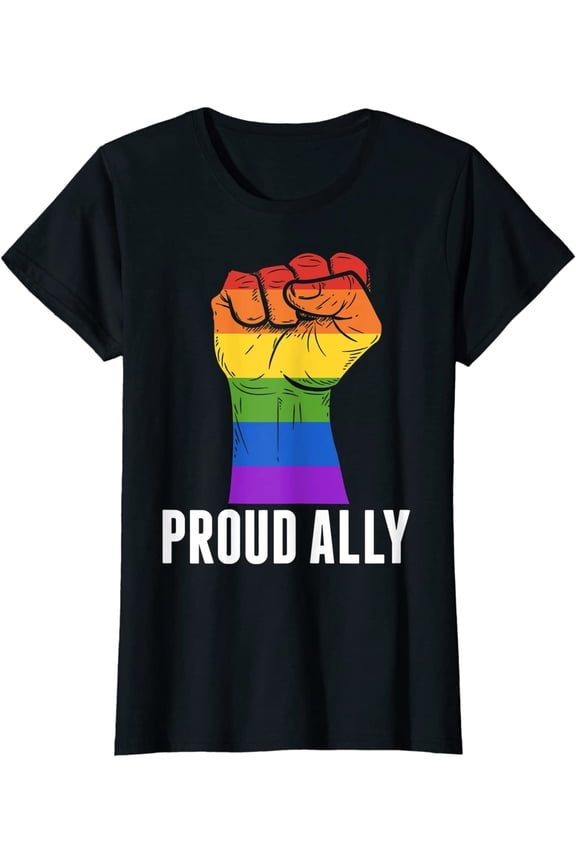 Proud Ally Rainbow Hand Fist LGBT Rainbow Pride Gift Shirt