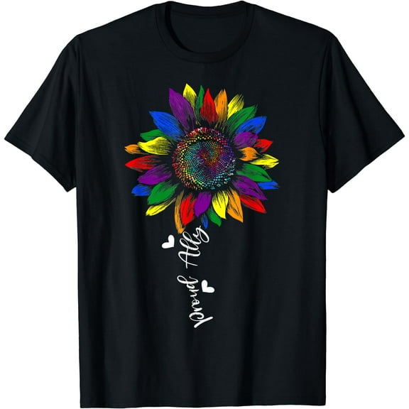 Proud Ally Rainbow Sunflower LGBT Gay Lesbian Pride Gifts T-Shirt