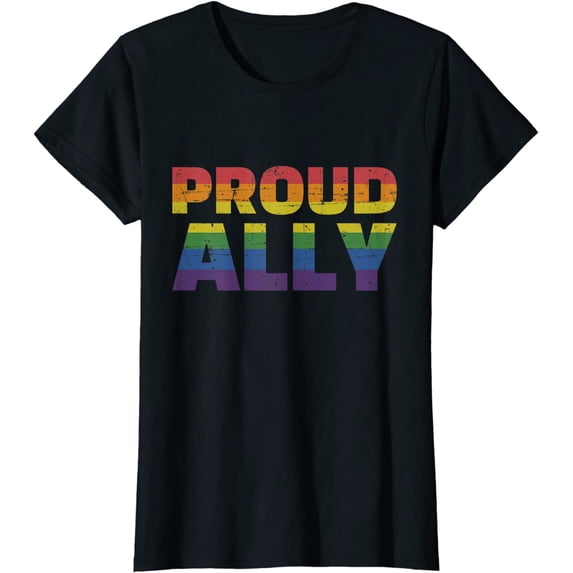 Proud Ally with Rainbow Flag for LGBT Pride Month T-Shirt
