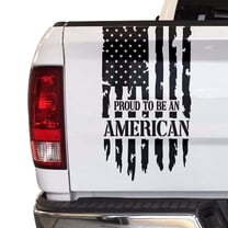 Proud to Be an American Distressed American USA US Flag Truck Tailgate Vinyl Decal Compatible with most Pickup Trucks - Rear Car Sticker (11" x 20", Black)