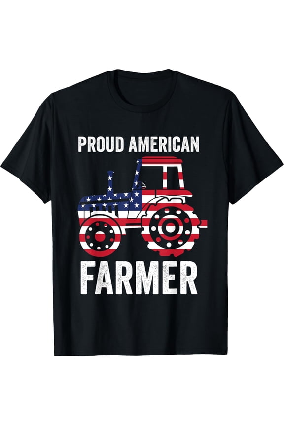 Proud American Farmer USA Flag Patriotic Tractor Farming T-Shirt