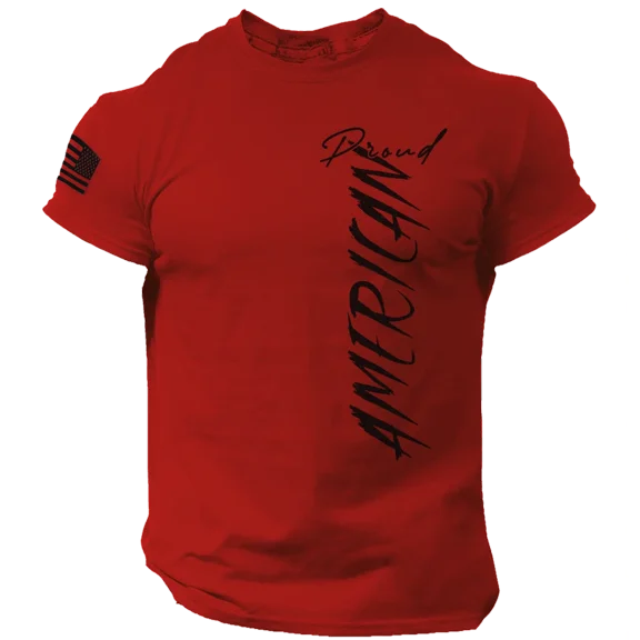 Proud American T Shirt USA Flag Military Patriotic Tee 100% Cotton