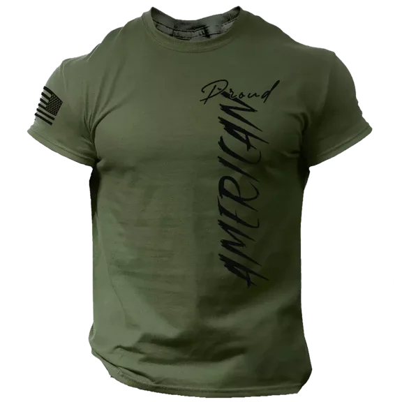 Proud American T Shirt USA Flag Military Patriotic Tee 100% Cotton