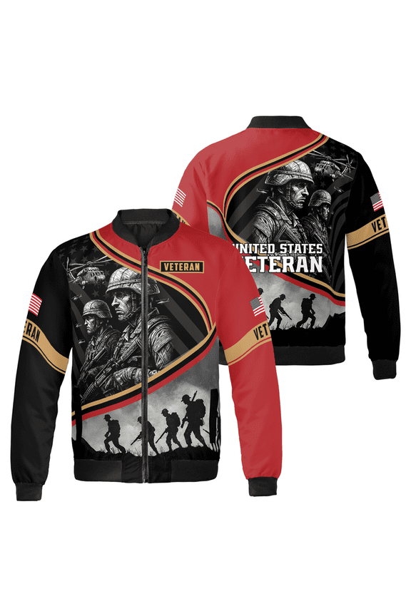 Proud American Veteran Bomber Jacket – USA Flag Graphic Jacket