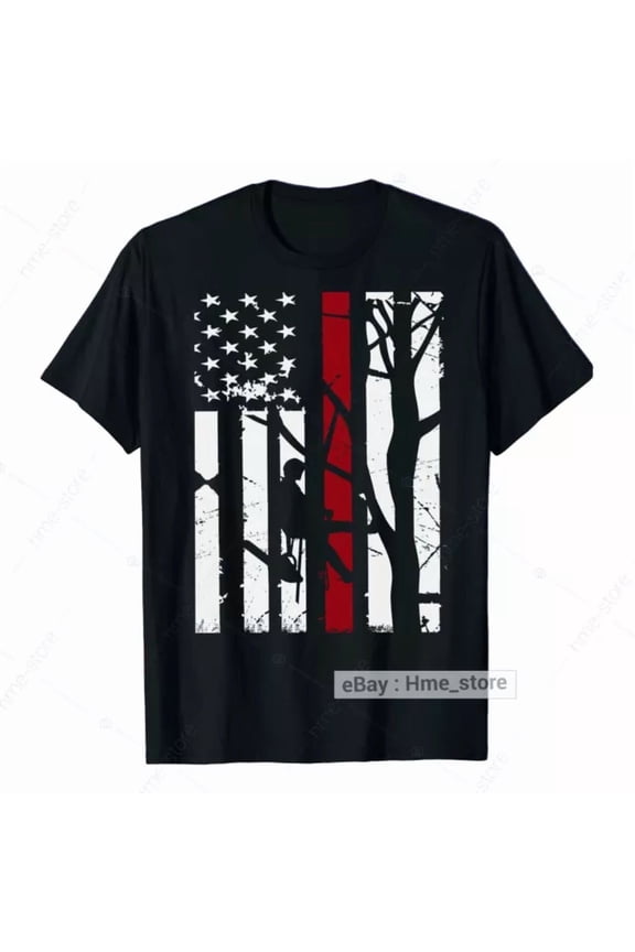 Proud Arborist Red Line American T-Shirt Tree Climber Logger Lumberjack Tee