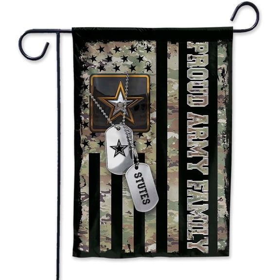 Proud Army Family Us Flag Camo Garden Flag, Poster Military Family Flag, Custom Soldier''s Name On Dogtag