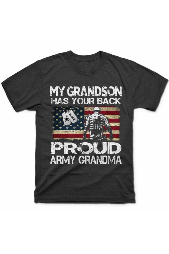 Proud Army Grandma Custom T-Shirt with Soldier Silhouette and American Flag Design
