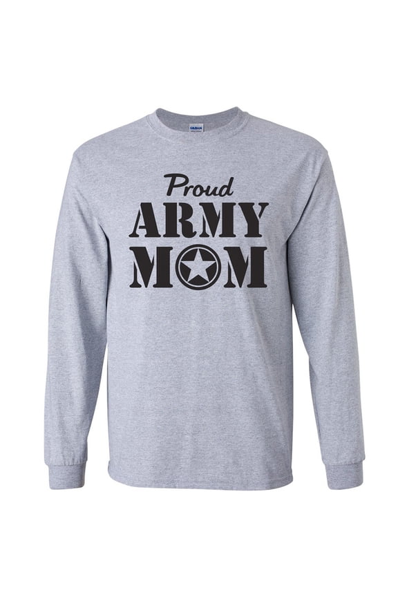 Proud Army Mom Long Sleeve T-Shirt in gray