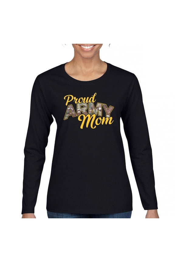 Proud Army Mom Women's Long Sleeve T-shirt US Military Family Pride Veteran Patriotic Armed Forces Mother's Day Licensed