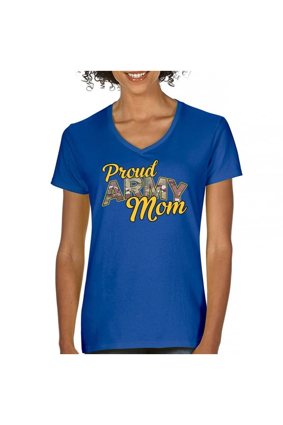 Proud Army Mom Women's V-Neck T-shirt US Military Family Pride Veteran Patriotic Armed Forces Mother's Day Licensed Tee