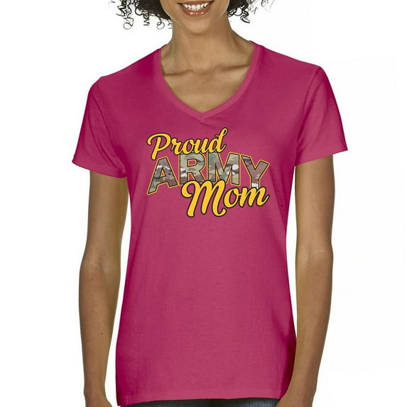 Proud Army Mom Women's V-Neck T-shirt US Military Family Pride Veteran Patriotic Armed Forces Mother's Day Licensed Tee