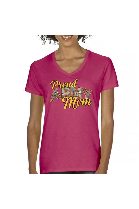 Proud Army Mom Women's V-Neck T-shirt US Military Family Pride Veteran Patriotic Armed Forces Mother's Day Licensed Tee