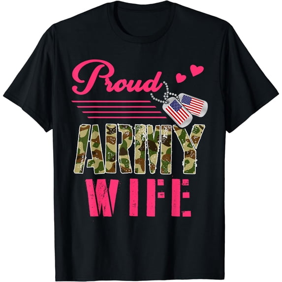 Proud Army Wife Girlfriend Military Camo Dog Tag Solider T-Shirt