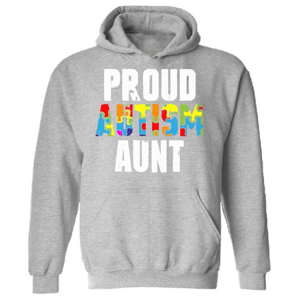Proud Autism Aunt Awareness Hoodie for Women Colorful Puzzle Hooded Graphic Tee