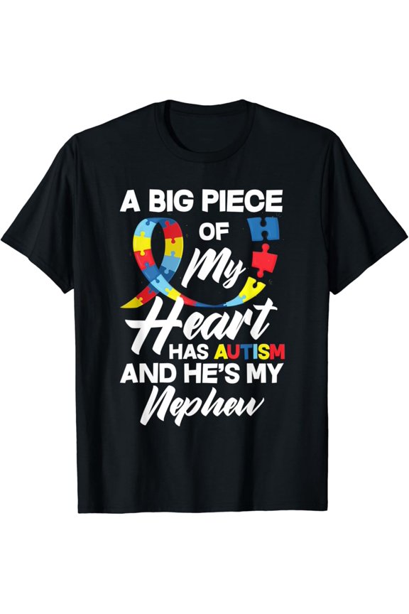 Proud Autism Aunt / Uncle Autistic Nephew Autism Awareness T-Shirt Gift for Men Women Unisex Tee, Vintage Birthday Gift