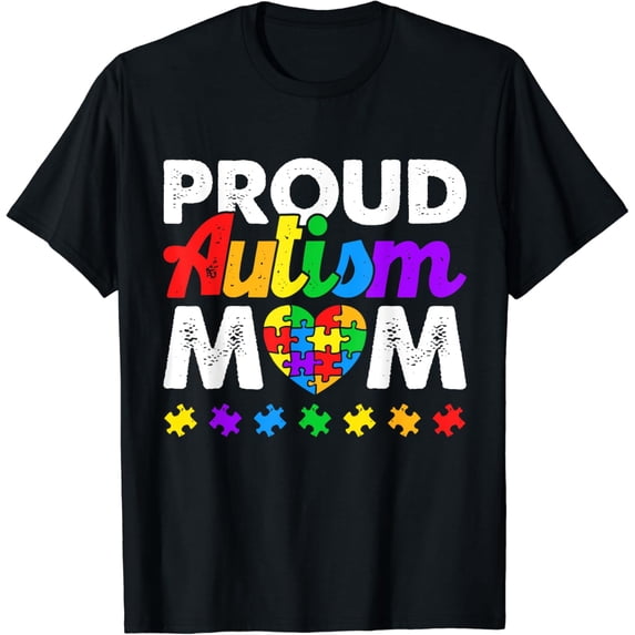 Proud Autism Mom Autism Awareness Acceptance Colorful Puzzle T-Shirt