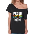 thumbnail image 1 of Proud Autism Mom Off Shoulder Shirt Women Tops - Autism Awareness Puzzle T-Shirt Graphic Tee, 1 of 2