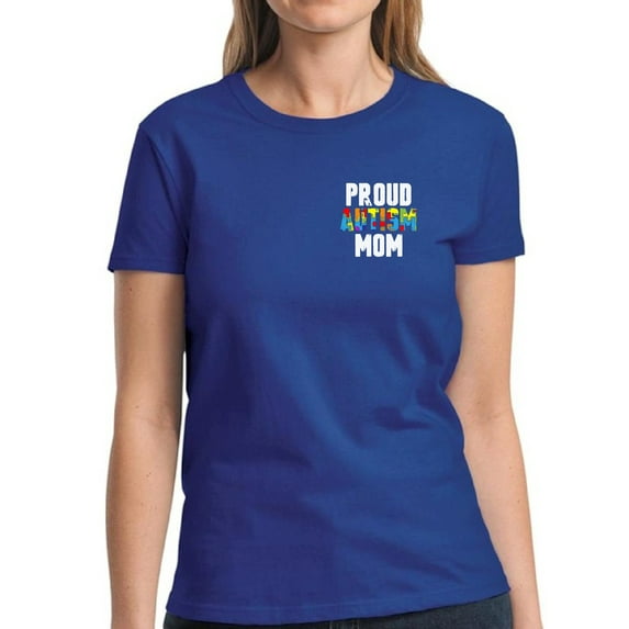 Proud Autism Mom Pocket Print Shirt for Women Colorful Autism Puzzle Tops Graphic Tee