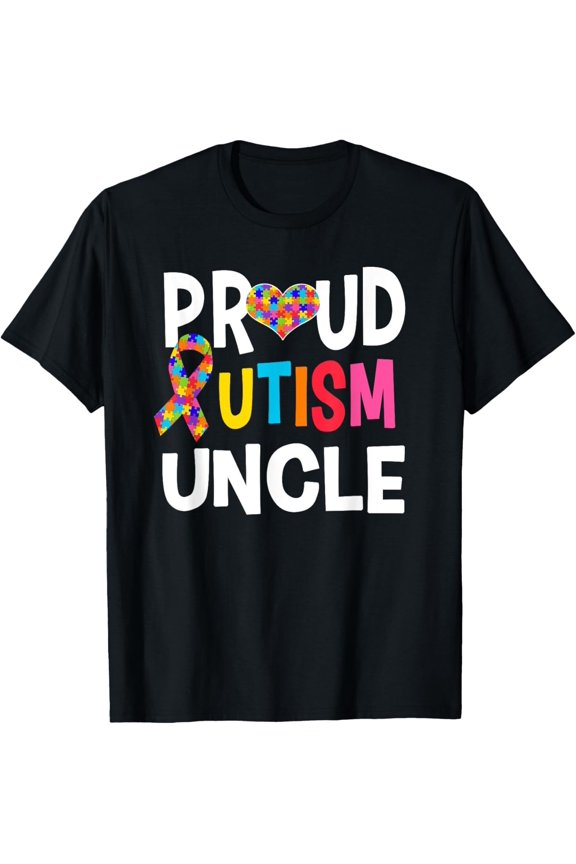Proud Autism Uncle Spectrum Awareness Puzzle Piece Family Support T-Shirt