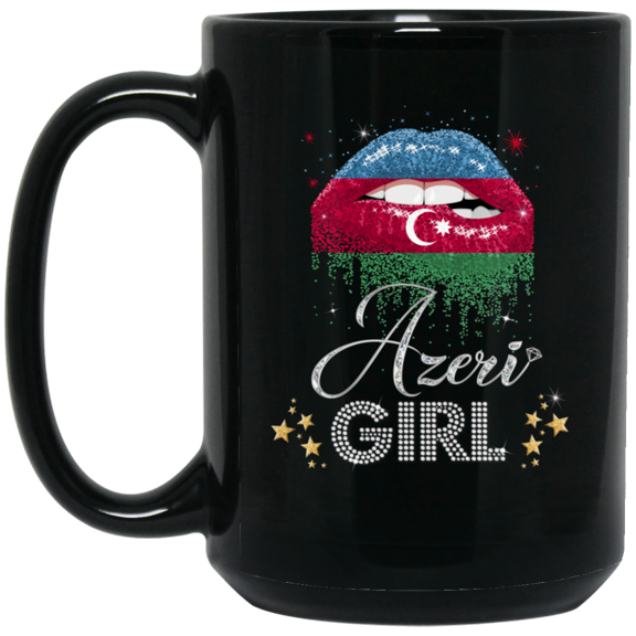 Proud Azeri Girl Coffee Mug - Pride Austria Flag Lip Design Black 15oz Gift Mug
