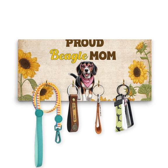 Proud Beagle Mom Happy Mother's Day with Love Wood Key Holder Beagles Dog Lover Gifts Idea Wall-mounted Key Rack Home Decor - 02003