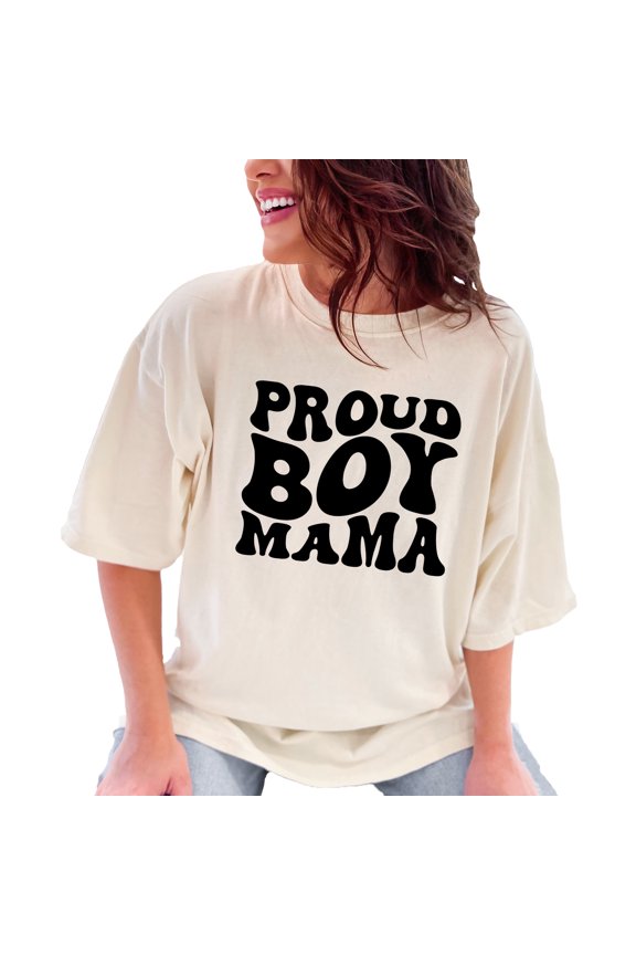 Proud Boy Mama, Mother of Boys Themed, Groovy Retro Wavy Text, Ivory Comfort Colors T-Shirt, 2XL