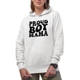 thumbnail image 1 of Proud Boy Mama, Mother of Boys Themed, Groovy Retro Wavy Text Merch Gift, White Hooded Sweatshirt or Hoodie, Small, 1 of 5