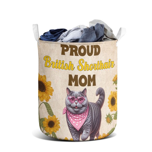 Proud British Shorthair Mom Happy Mother's Day with Love Foldable Laundry Basket Cat Lover Kitten Owner Gifts Organizer Storage with Handles - 02003
