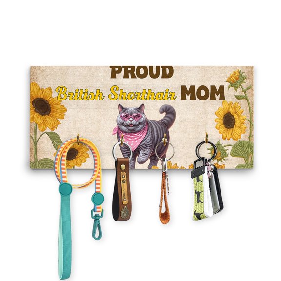 Proud British Shorthair Mom Happy Mother's Day with Love Wood Key Holder Cat Lover Kitten Owner Gifts Wall-mounted Key Rack Home Decor - 02003