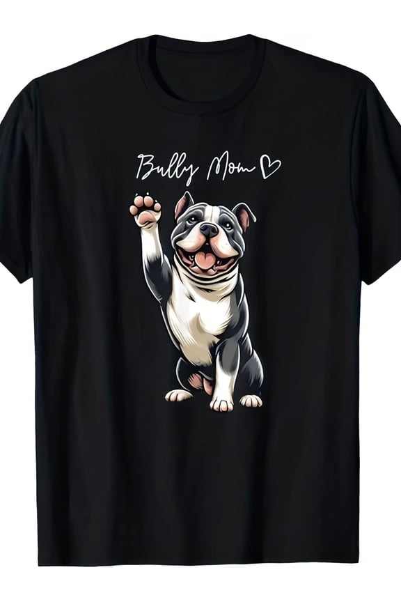 Proud Bully Mom T-Shirt with American Bully Pitbull Design - Retro Pitbull Terrier Breed Logo, Comfortable Breathable Cotton Shirt for Pitbull Lovers, Dog Owner Gift for Birthdays & Casual Wear