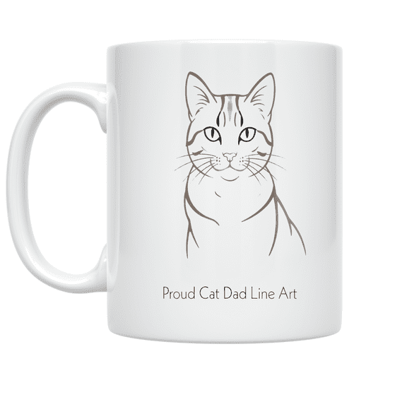 Proud Cat Dad Line Art - Cat Lover - 11 oz Ceramic Coffee Mug