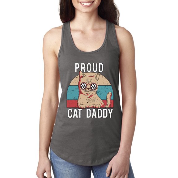 Proud Cat Daddy Cat Lover Ladies Racerback Tank Top, Dark Grey, Large