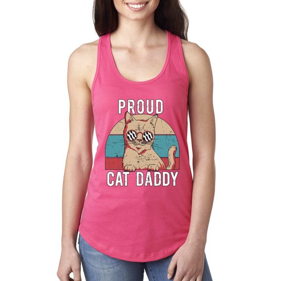 Proud Cat Daddy Cat Lover Ladies Racerback Tank Top, Hot Pink, Medium