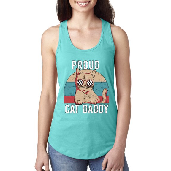 Proud Cat Daddy Cat Lover Ladies Racerback Tank Top, Tahiti Blue, Large