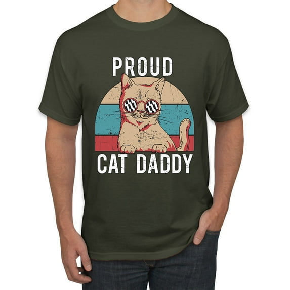 Proud Cat Daddy Cat Lover Men's Graphic T-Shirt, Military Green, 3X-Large