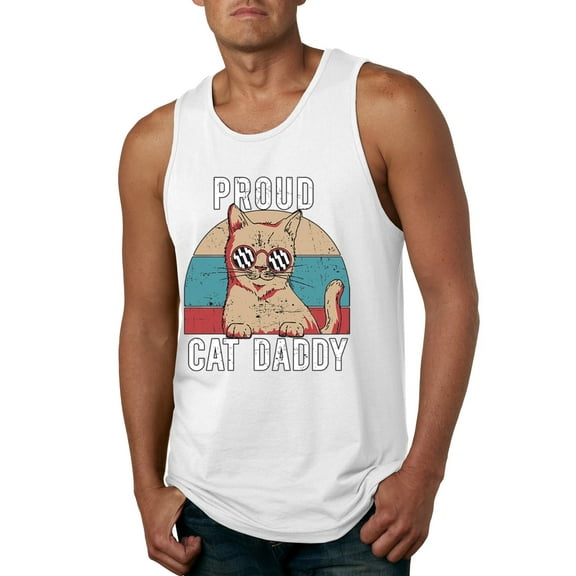 Proud Cat Daddy Cat Lover Mens Graphic Tank Top, White, Medium