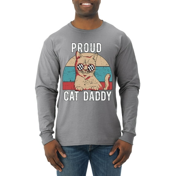 Proud Cat Daddy Cat Lover Mens Long Sleeve Shirt, Heather Grey, Medium
