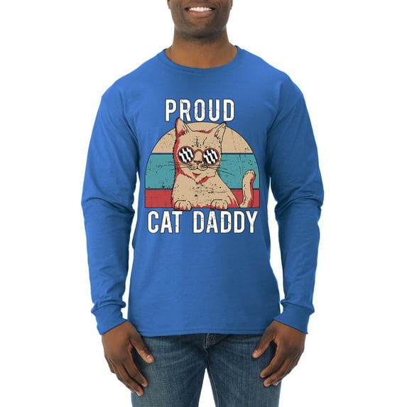 Proud Cat Daddy Cat Lover Mens Long Sleeve Shirt, Royal, Medium