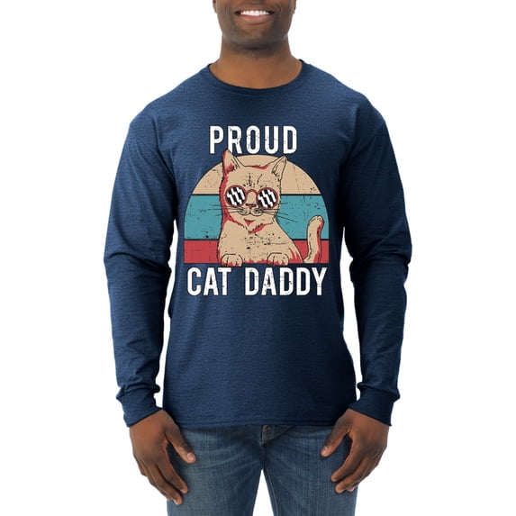 Proud Cat Daddy Cat Lover Mens Long Sleeve Shirt, Vintage Heather Navy, Medium