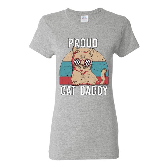 Proud Cat Daddy Cat Lover Womens Graphic T-Shirt, Heather Grey, Small