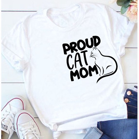Proud Cat Mom, Short Sleeves, Graphic Tshirts. 100% Cotton Tees, The Everyday Wear For Cat Lovers.