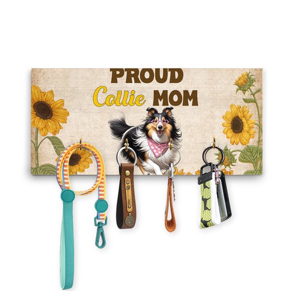 Proud Collie Mom Happy Mother's Day with Love Wood Key Holder Collie Dog Lover Gifts Idea Wall-mounted Key Rack Home Decor - 02003
