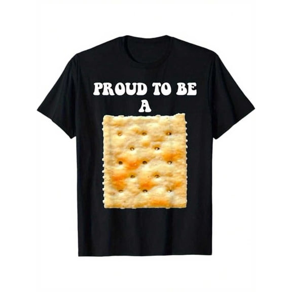 Proud To Be A Cracker Humorous T-Shirt - 100% Cotton, Black With Saltine Design, Short Sleeve, Crew Neck - Ideal For Halloween, Thanksgiving, Christmas - Fun Gift For Boyfriend, Girlfriend, Family, C