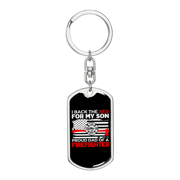 Proud Dad Of Firefighter Stainless Steel or 18k Gold Premium Swivel Dog Tag Keychain