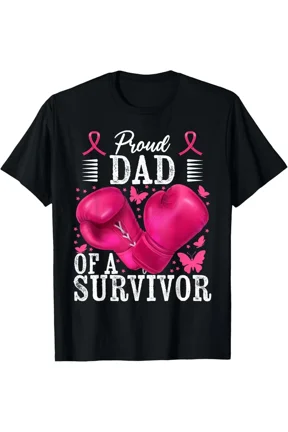 Proud Dad Of Survivor Breast Cancer Boxing Gloves Pink T-Shirt