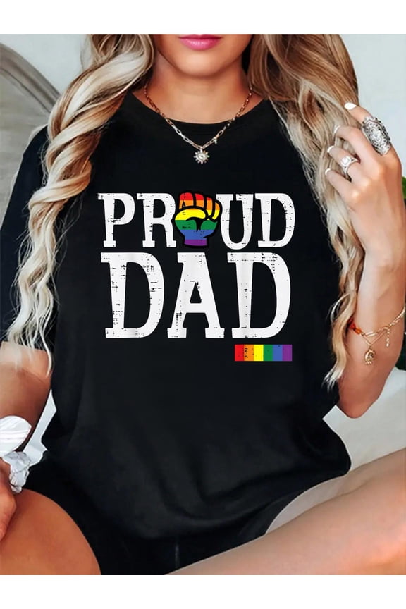 Proud Dad Rainbow Flag Straight Ally LGBTQ Gay Pride Month T-Shirt