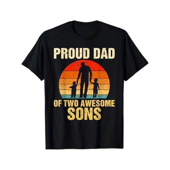 Proud Dad Of Two Awesome Sons Dad of 2 Two Boys Best Father T-Shirt, 100% Cotton, Halloween Thanksgiving Christmas Gift for Men Women Family Friends, S-XXXL, Black