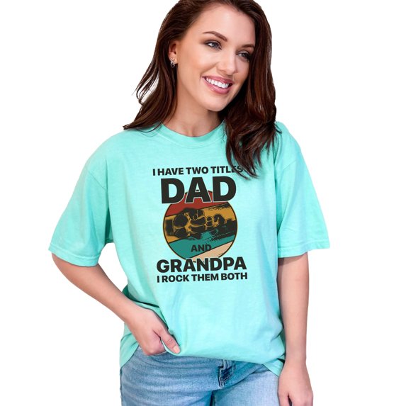 Proud Dad and Grandpa Family Gift, Chalky Mint Comfort Colors T-Shirt, Small