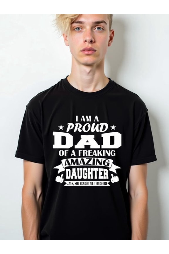 Proud Dad of Amazing Daughter men's Crew neck T-shirts black short funny Everyday and weekend wear Basic Unisex Shirt Graphic tshirts