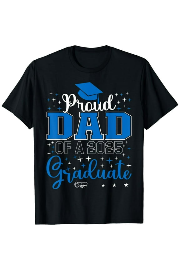 Proud Dad of a 2025 Graduate T-Shirt Class of 2025 Graduation Party Gift for Men Retro Graphic Short Sleeve Tee